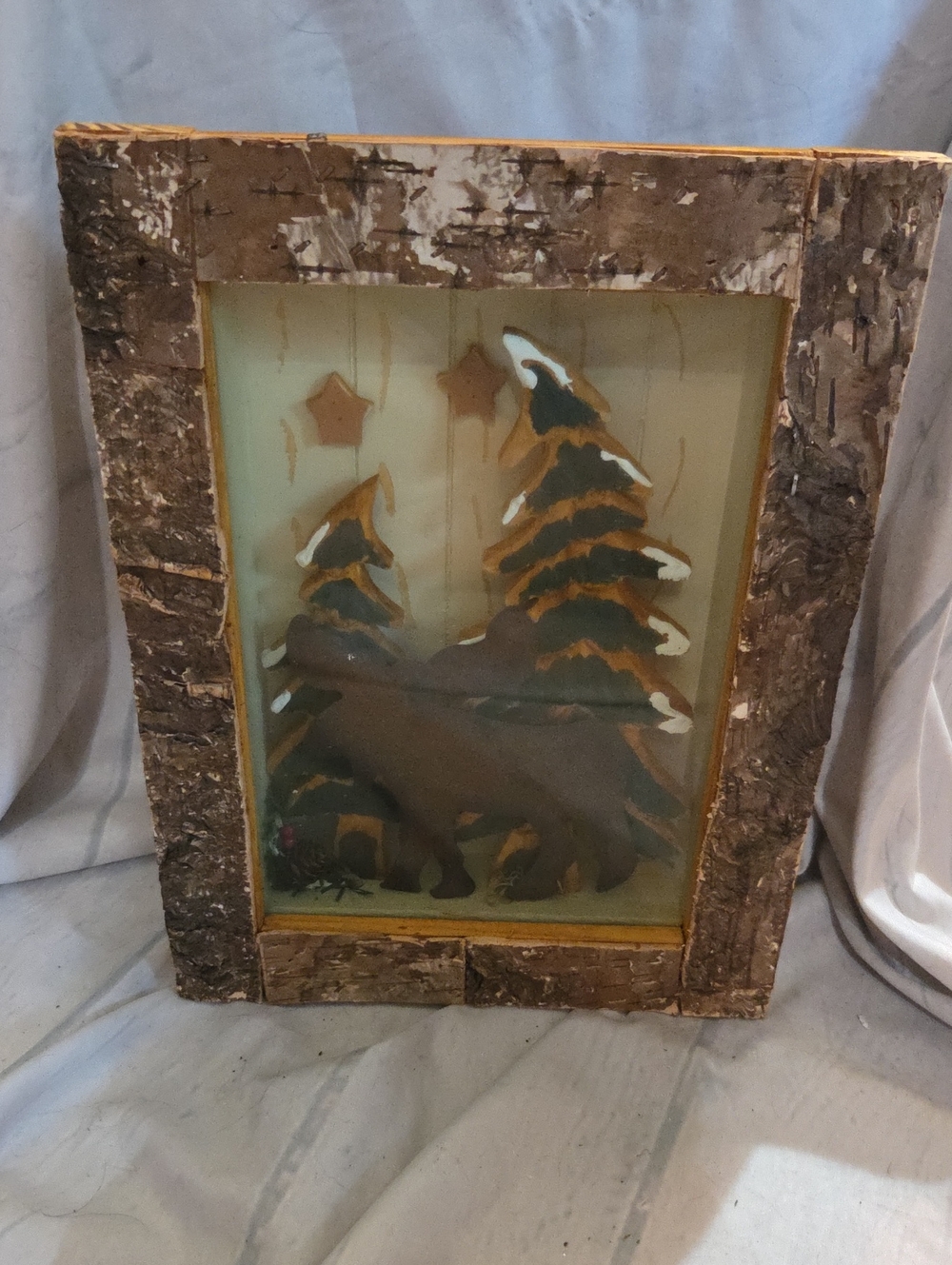 Woodland Moose Shadowbox Wall Art - Brown Frame